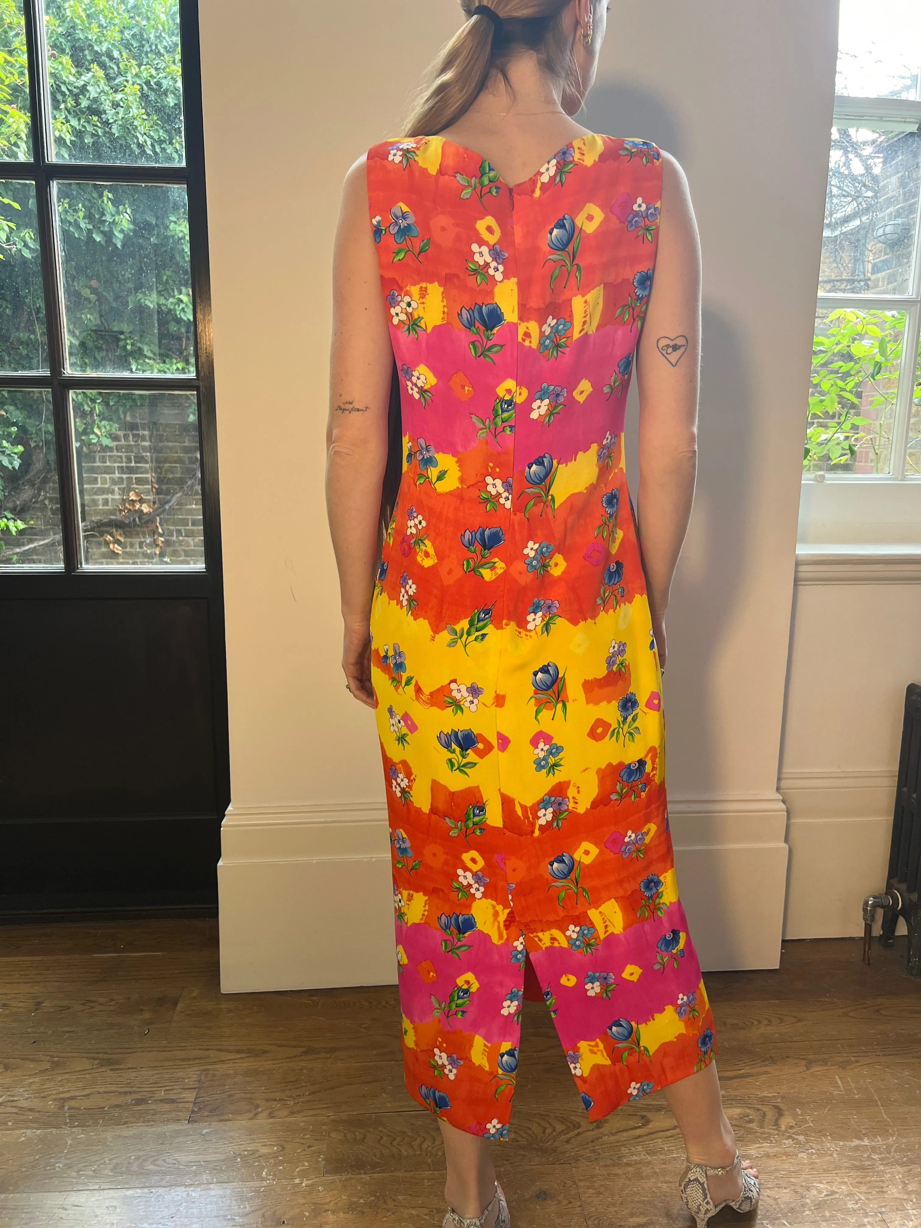 1993 Runway Gianni Versace Couture Floral Column Dress