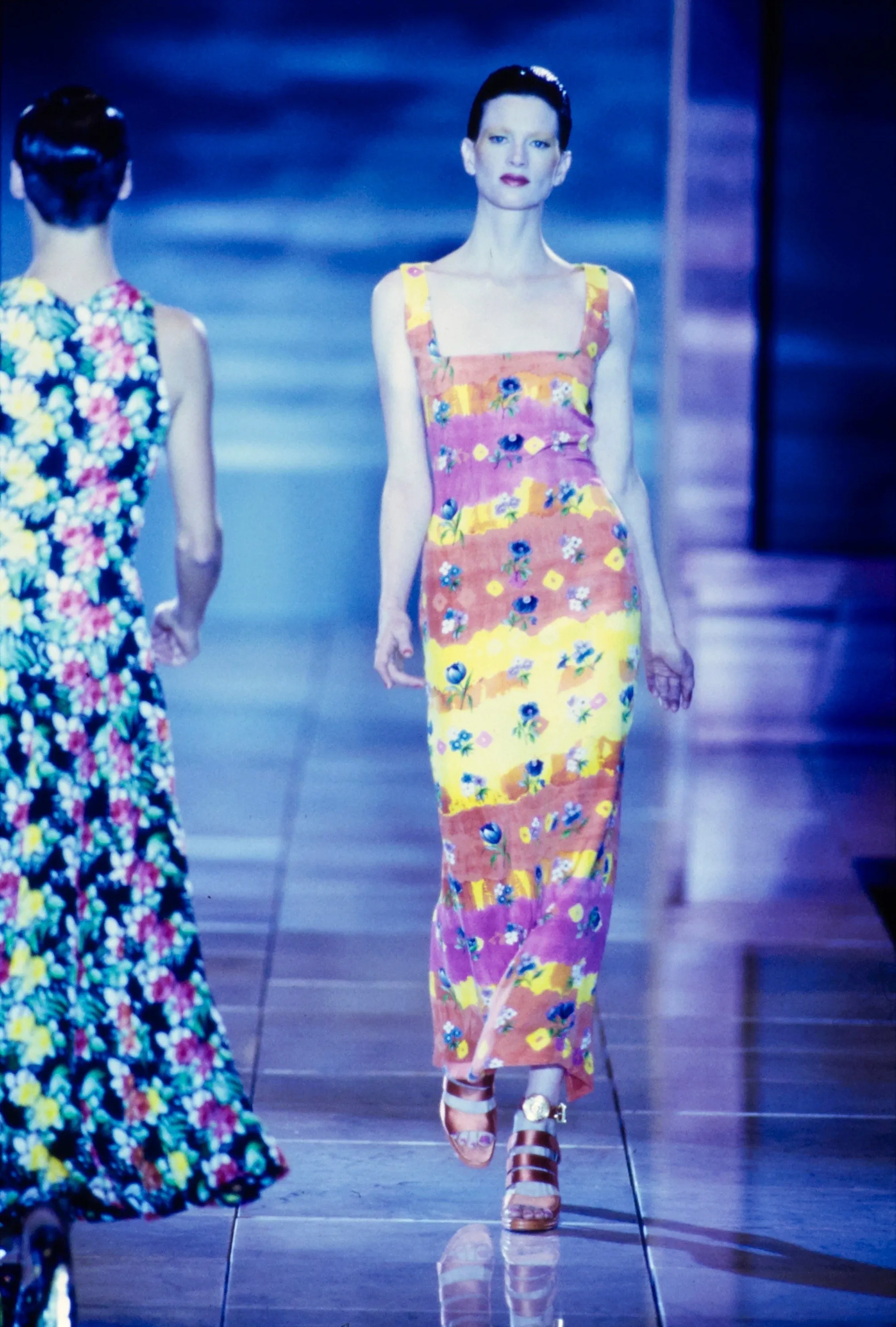 1993 Runway Gianni Versace Couture Floral Column Dress