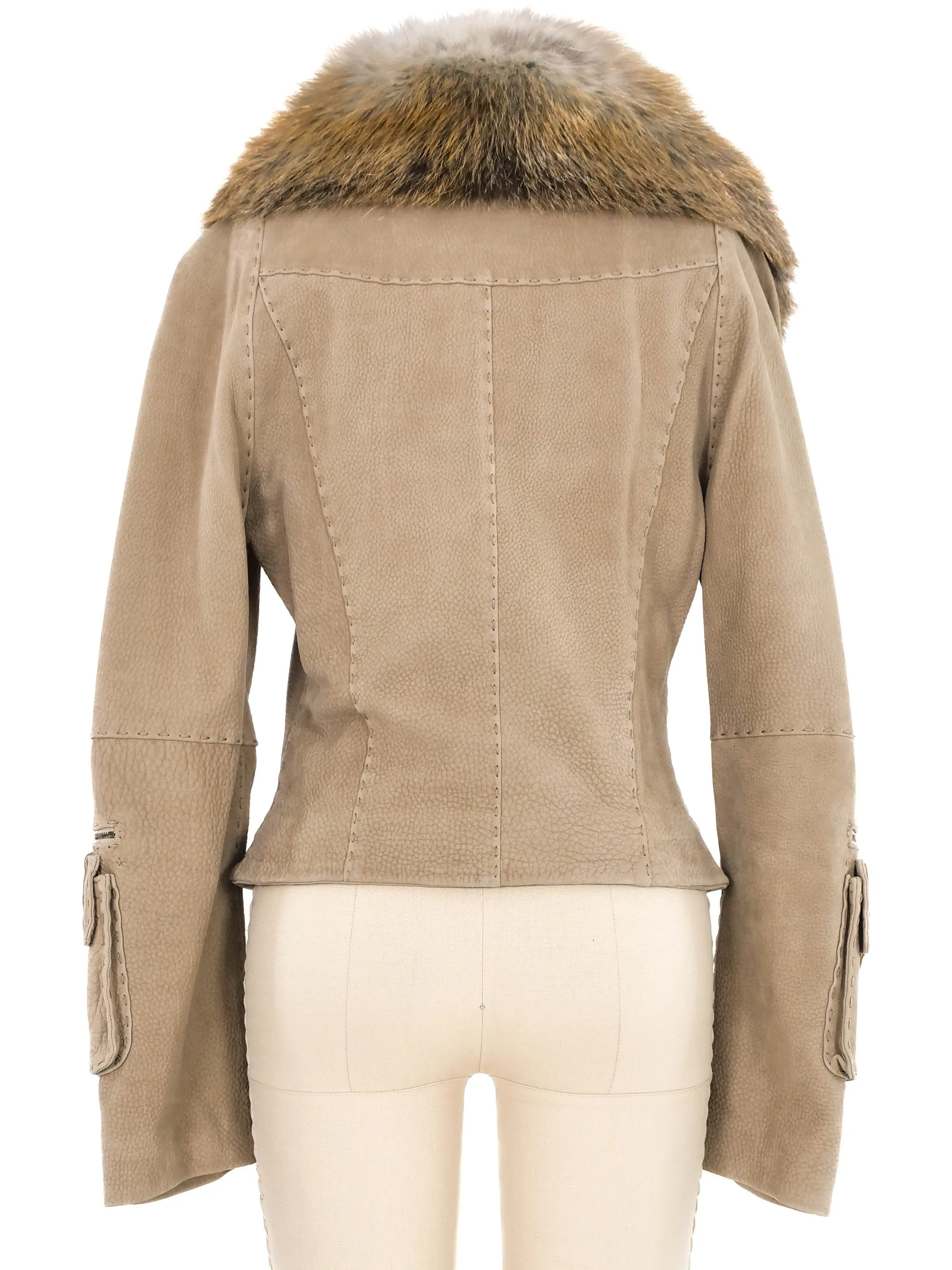 2000s Fendi Fur Trimmed Suede Cargo Jacket