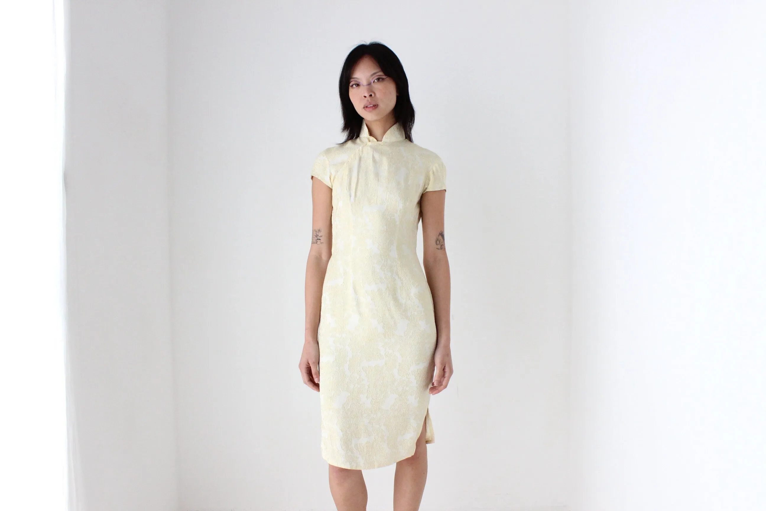 80s Custom Hong Kong Made Cheongsam Collar Fitted Dress