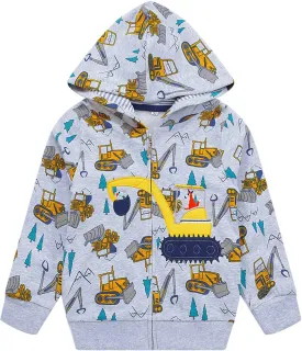 Akyzic Baby Boys Zip Up Hoodie Toddler Boys Jacket Cartoon Winter Long Sleeve Hooded Sweatshirt Tops Fall Coat Kids 2-7 Years