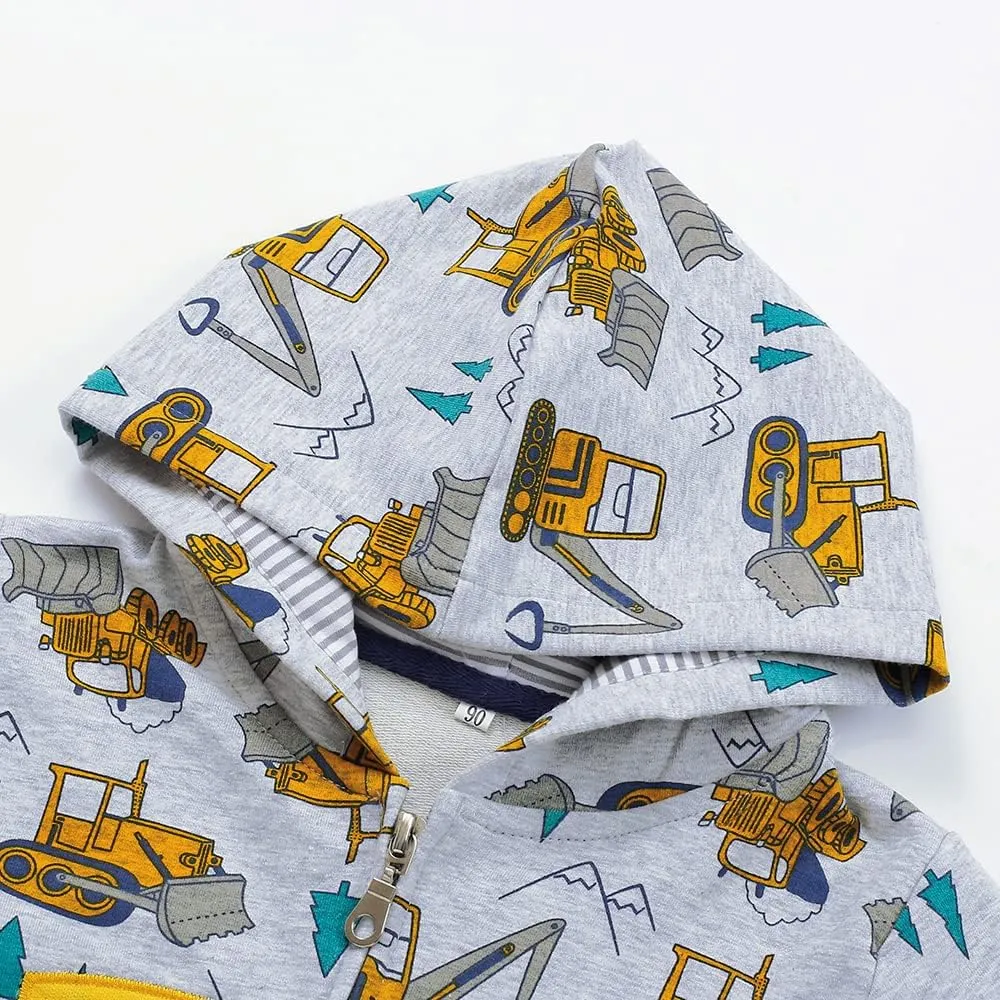 Akyzic Baby Boys Zip Up Hoodie Toddler Boys Jacket Cartoon Winter Long Sleeve Hooded Sweatshirt Tops Fall Coat Kids 2-7 Years