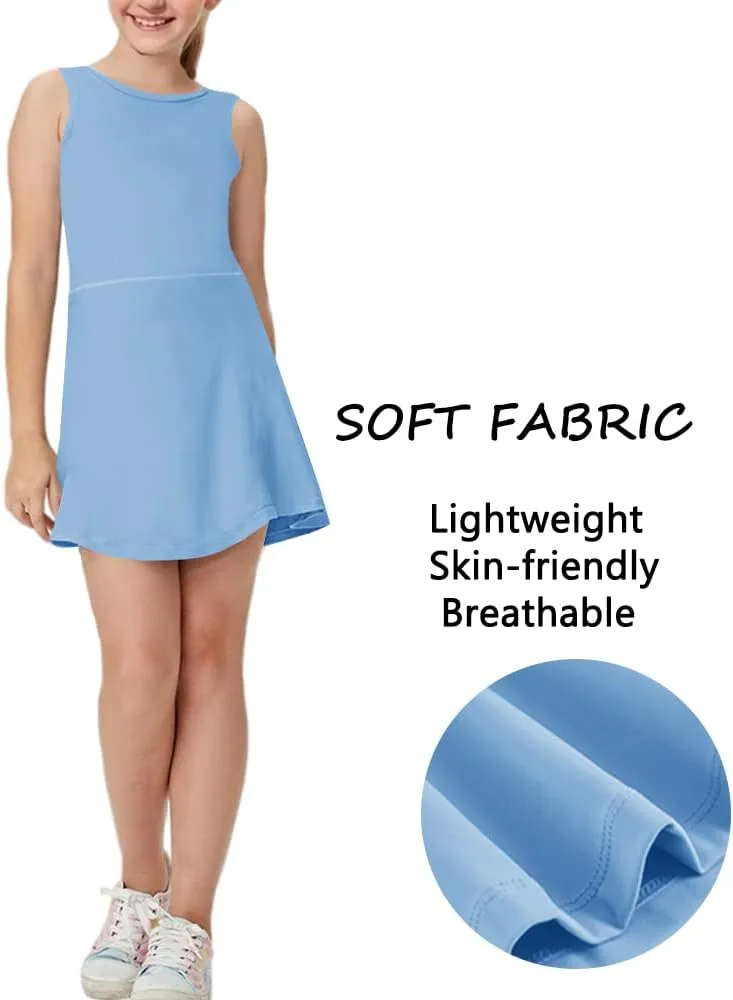 Aurgelmir Girls Crewneck Sleeveless Tennis Dresses Kids Workout Cute Outfits Tank Golf Dresses with Shorts Pocket