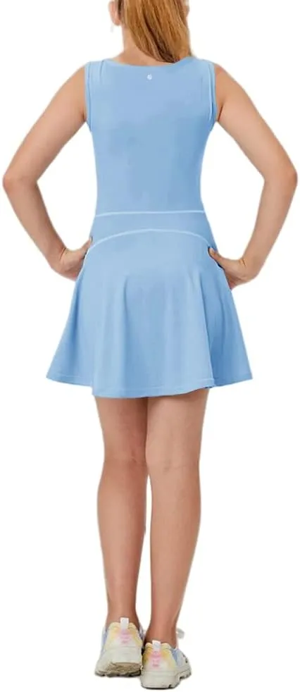 Aurgelmir Girls Crewneck Sleeveless Tennis Dresses Kids Workout Cute Outfits Tank Golf Dresses with Shorts Pocket