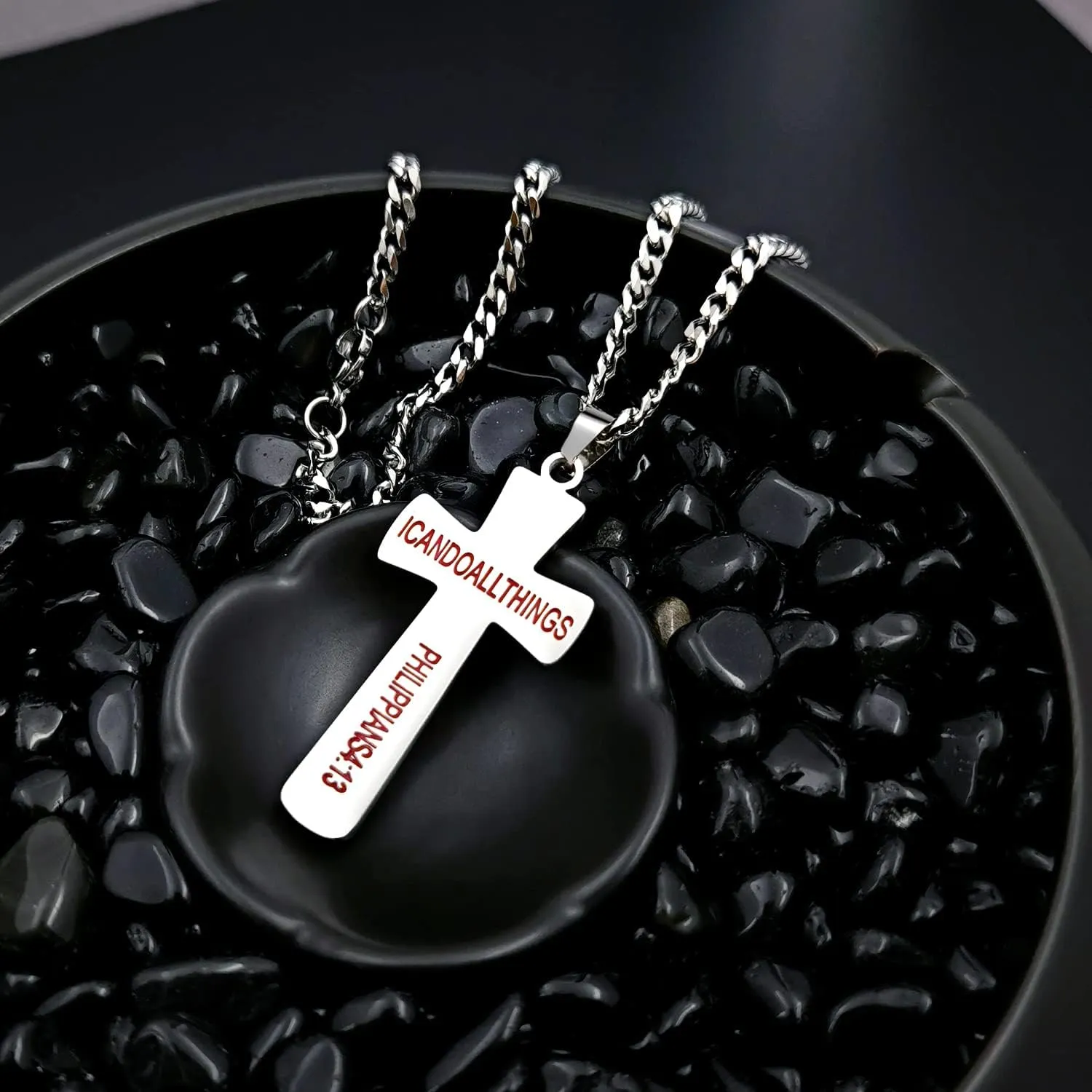 Baseball Cross Necklace Pendant for Men Bible Verse I CAN DO All Things Stainless Steel Sport Jewelry for Men 23" Cuban Chain
