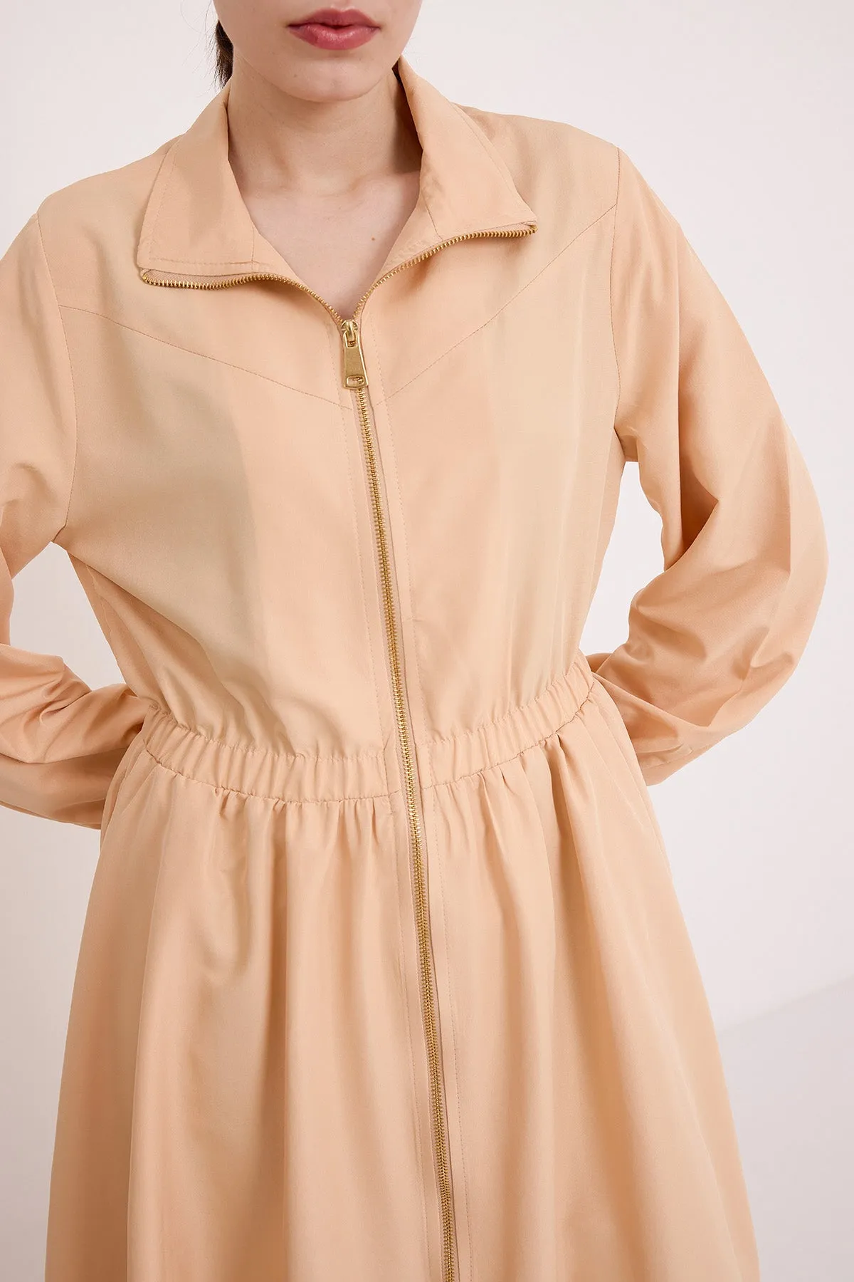 BGD Women Woman Beige Zippered Long Trench Coat 5912 - Avondale