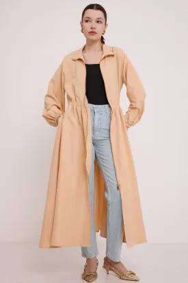 BGD Women Woman Beige Zippered Long Trench Coat 5912 - Avondale