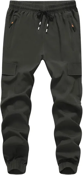 Boy's Cargo Joggers Pants Youth Quick Dry Hiking Lightweight Pants for Sports Outdoor with Zipper Pockets