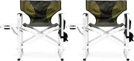 Camping Chairs with Table, Light Weight Camping Chairs for Adults, Aluminum Folding with Storage Pockets Oversized Camping Chair for Outdoor, Picnics, Fishing (2, Grenn)