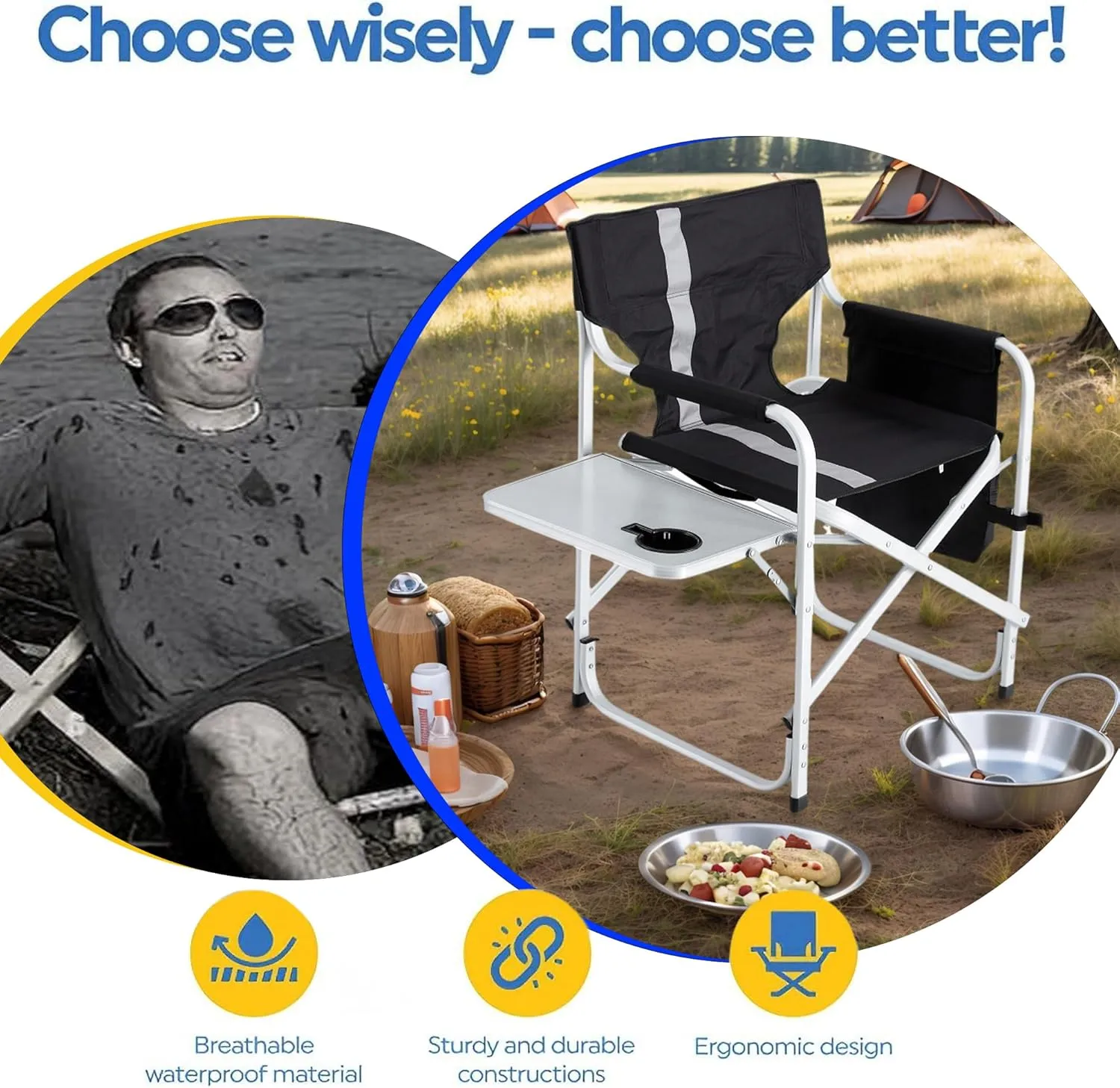 Camping Chairs with Table, Light Weight Camping Chairs for Adults, Aluminum Folding with Storage Pockets Oversized Camping Chair for Outdoor, Picnics, Fishing (2, Grenn)
