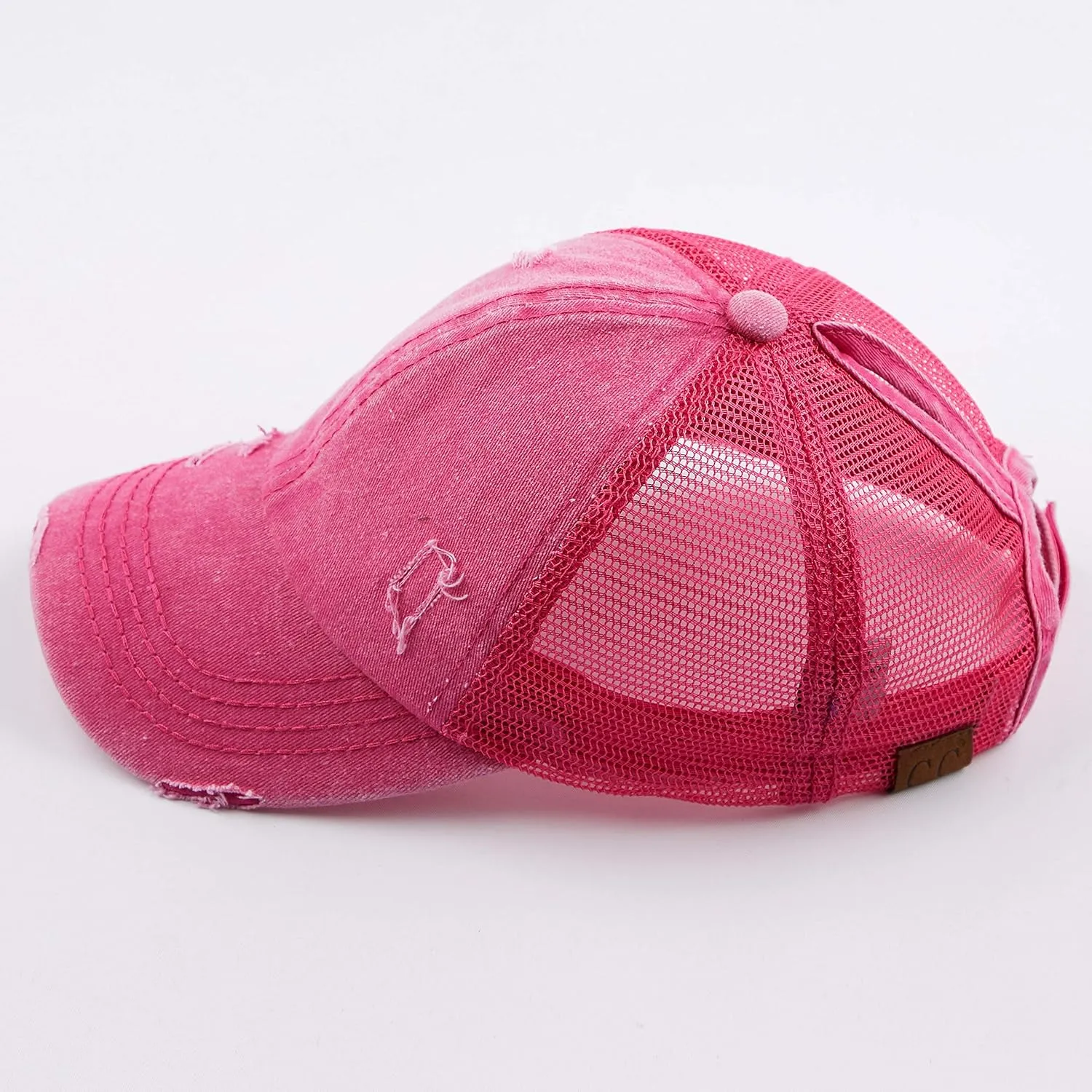 C.C Hatsandscarf Exclusives Washed Distressed Cotton Denim Ponytail Hat Adjustable Baseball Cap (BT-12) (BT-13)