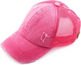 C.C Hatsandscarf Exclusives Washed Distressed Cotton Denim Ponytail Hat Adjustable Baseball Cap (BT-12) (BT-13)