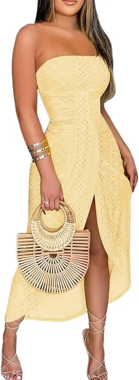 CHICME Women's Strapless Maxi Bodycon Dresses Wrap Asymmetrical Beach Maxi Long Dress Beach Sunset Dress