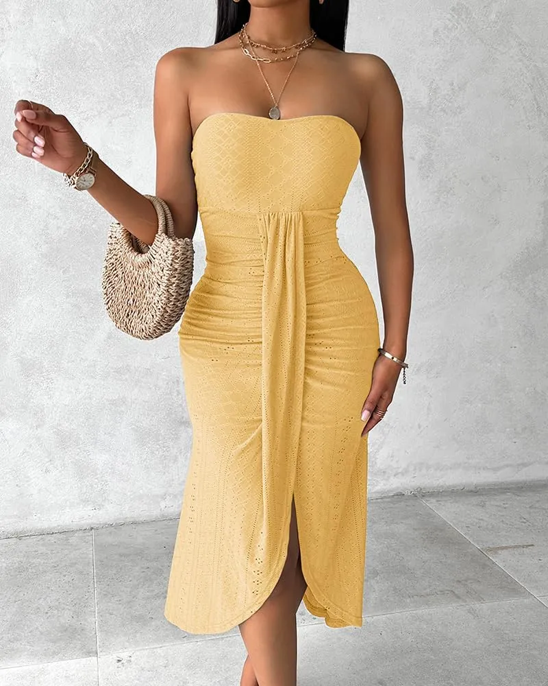 CHICME Women's Strapless Maxi Bodycon Dresses Wrap Asymmetrical Beach Maxi Long Dress Beach Sunset Dress