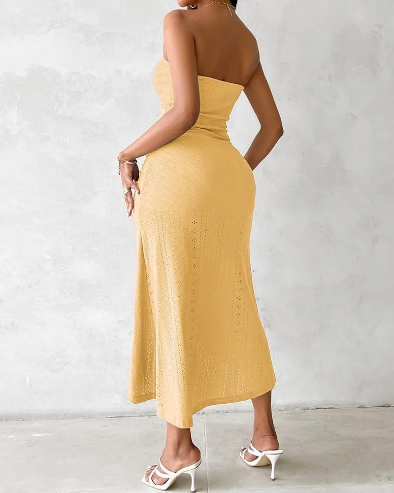 CHICME Women's Strapless Maxi Bodycon Dresses Wrap Asymmetrical Beach Maxi Long Dress Beach Sunset Dress