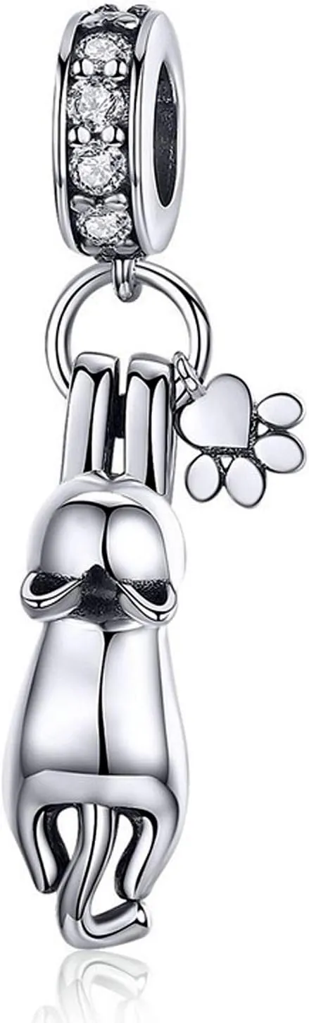 Cute Cat Dangle Charm fit for Pandora Charms Bracelet Necklace Gifts for Women