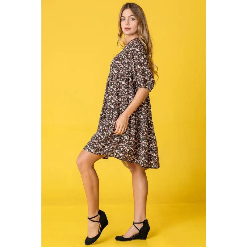 EG FASHION Floral Ditsy Tiered Dress