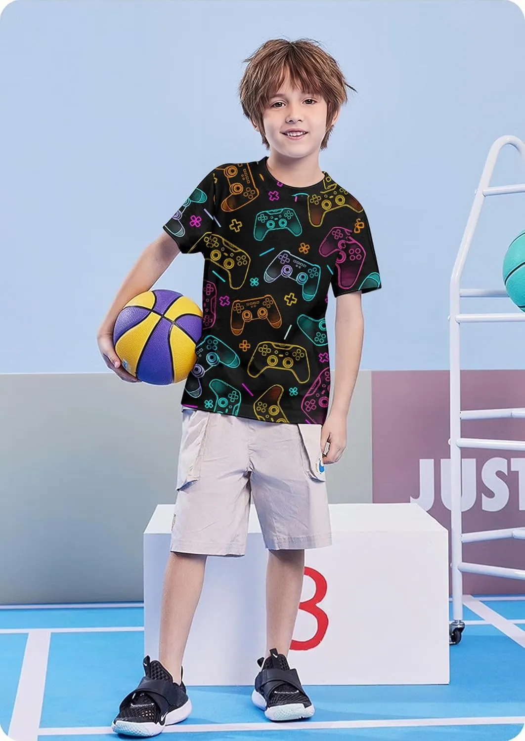 Enlifety Boys Girls T-Shirts 3D Graphic Shirts Kids Cool Short Sleeve Tees Size 4-14T
