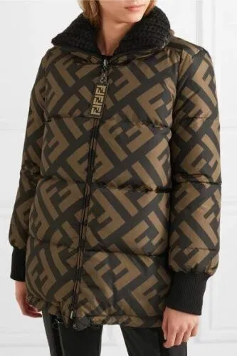 FENDI Black & brown FF Zucca logo jacket puffer Size I 38 UK 6 US 2 XS ladies