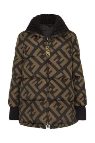 FENDI Black & brown FF Zucca logo jacket puffer Size I 38 UK 6 US 2 XS ladies