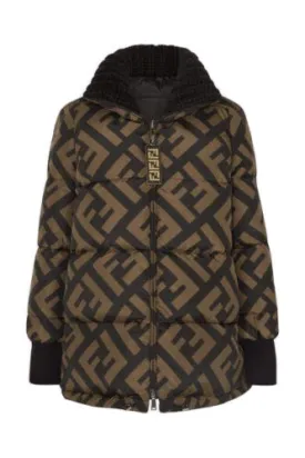 FENDI Black & brown FF Zucca logo jacket puffer Size I 38 UK 6 US 2 XS ladies