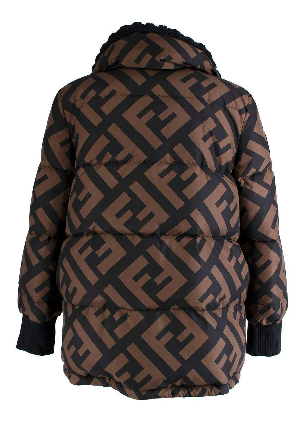 FENDI Black & brown FF Zucca logo jacket puffer Size I 38 UK 6 US 2 XS ladies