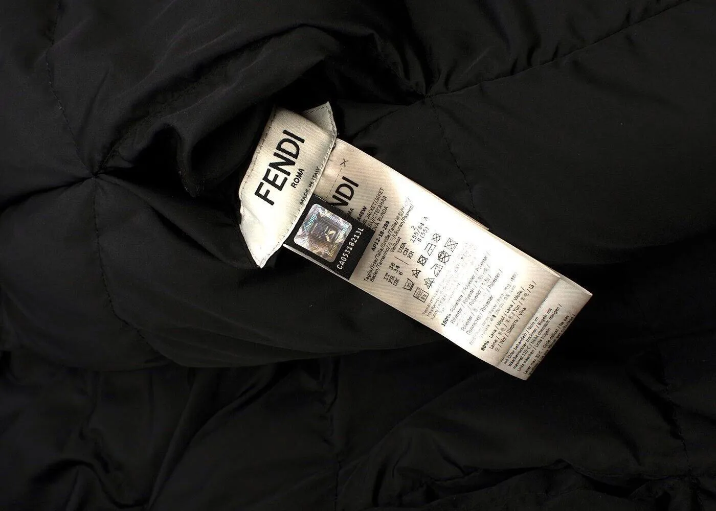 FENDI Black & brown FF Zucca logo jacket puffer Size I 38 UK 6 US 2 XS ladies
