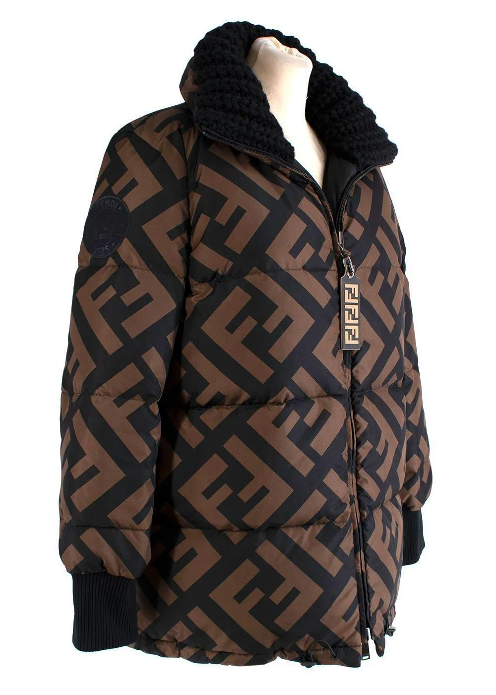FENDI Black & brown FF Zucca logo jacket puffer Size I 38 UK 6 US 2 XS ladies