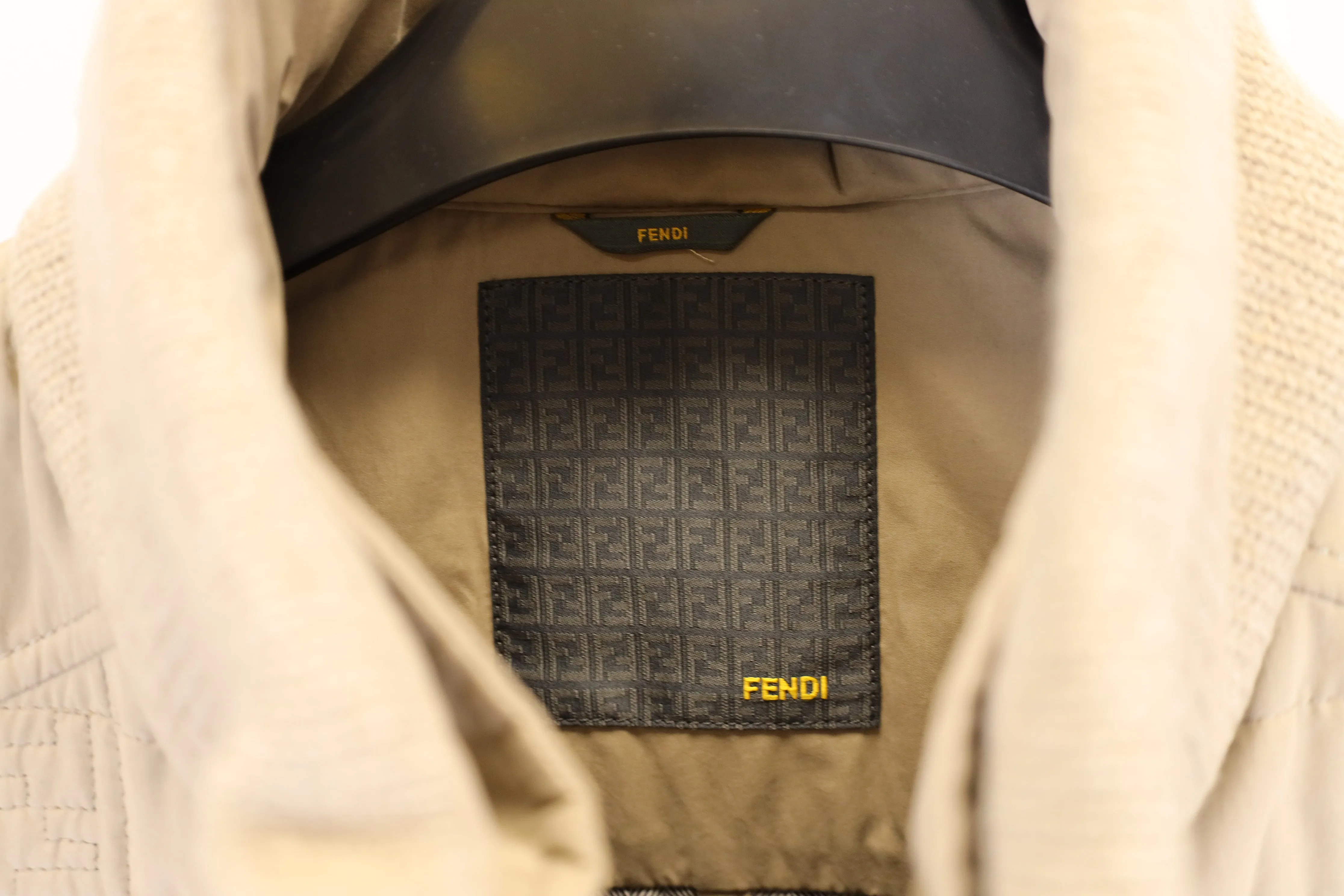 Fendi Logo Quilted Vest Jacket in Beige Polyester