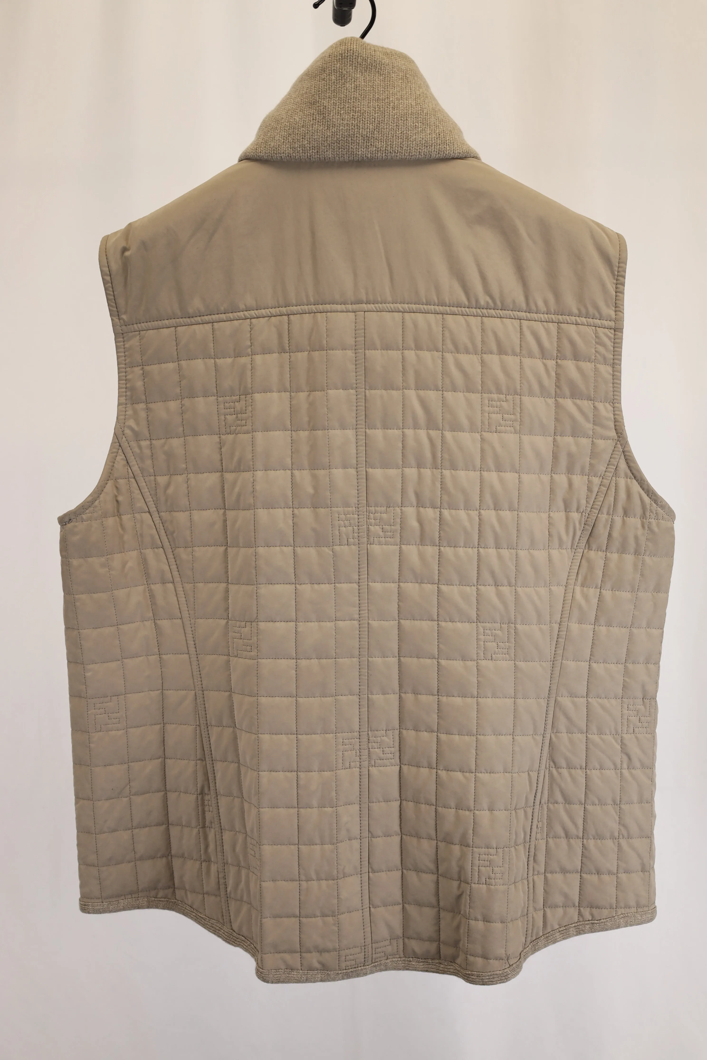 Fendi Logo Quilted Vest Jacket in Beige Polyester