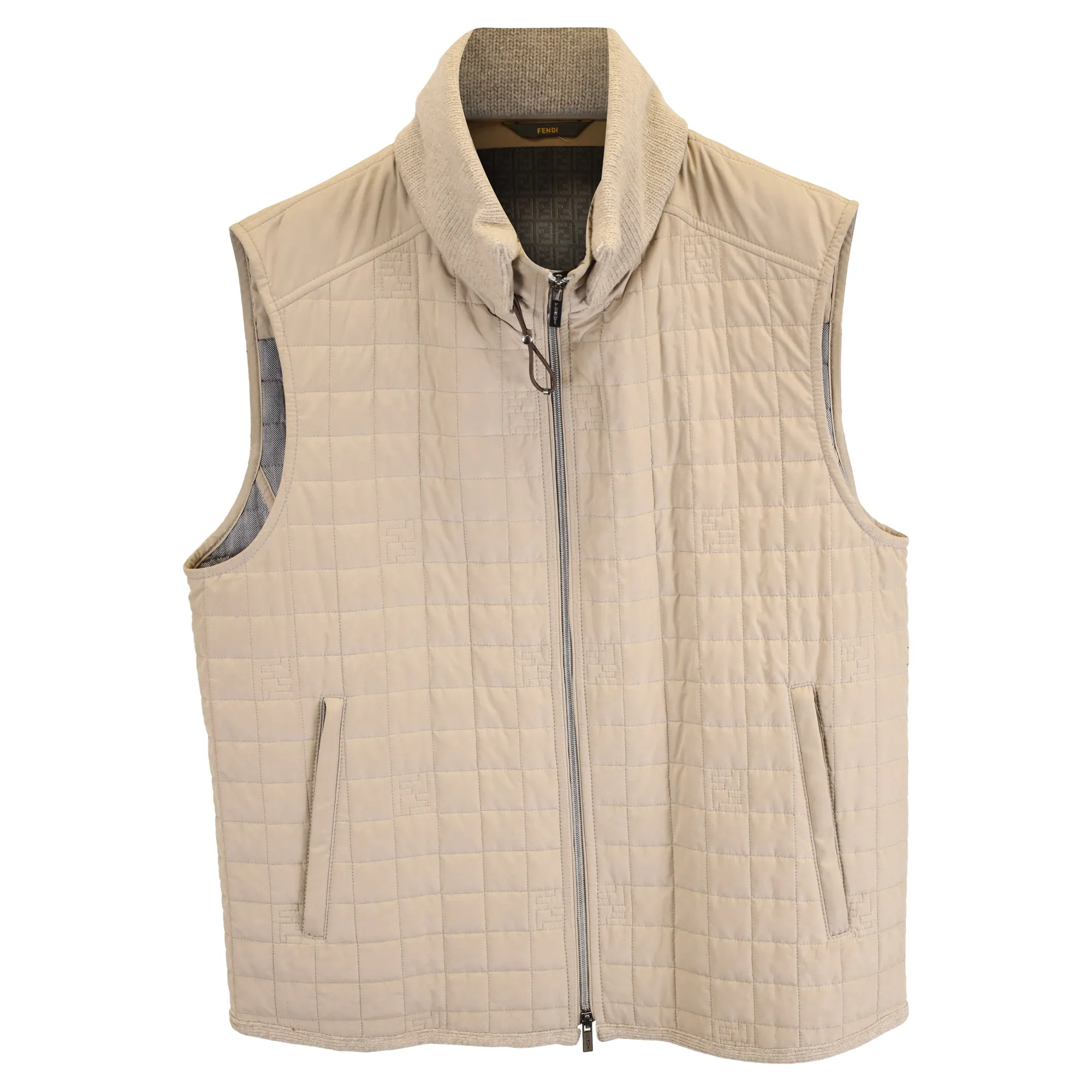 Fendi Logo Quilted Vest Jacket in Beige Polyester