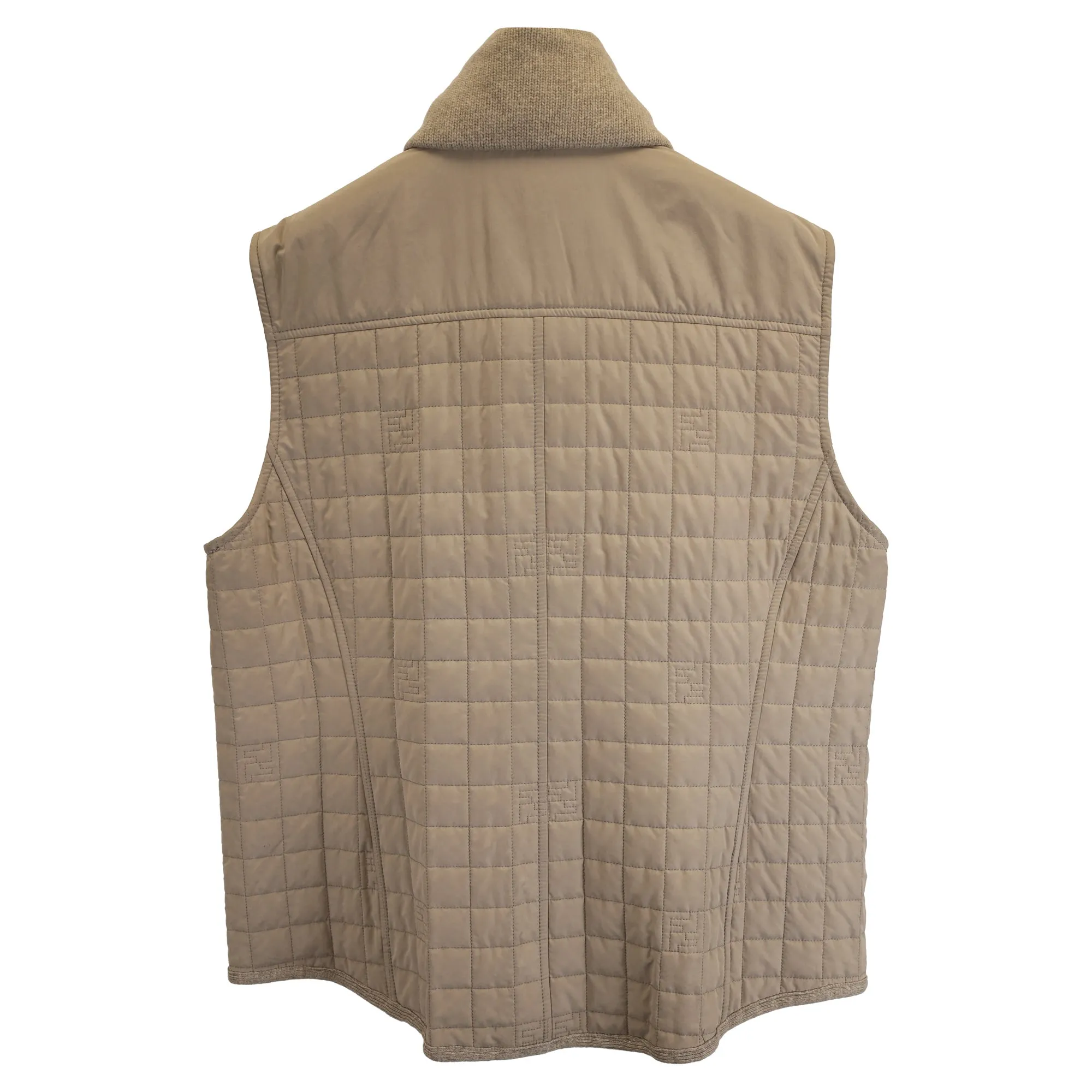 Fendi Logo Quilted Vest Jacket in Beige Polyester