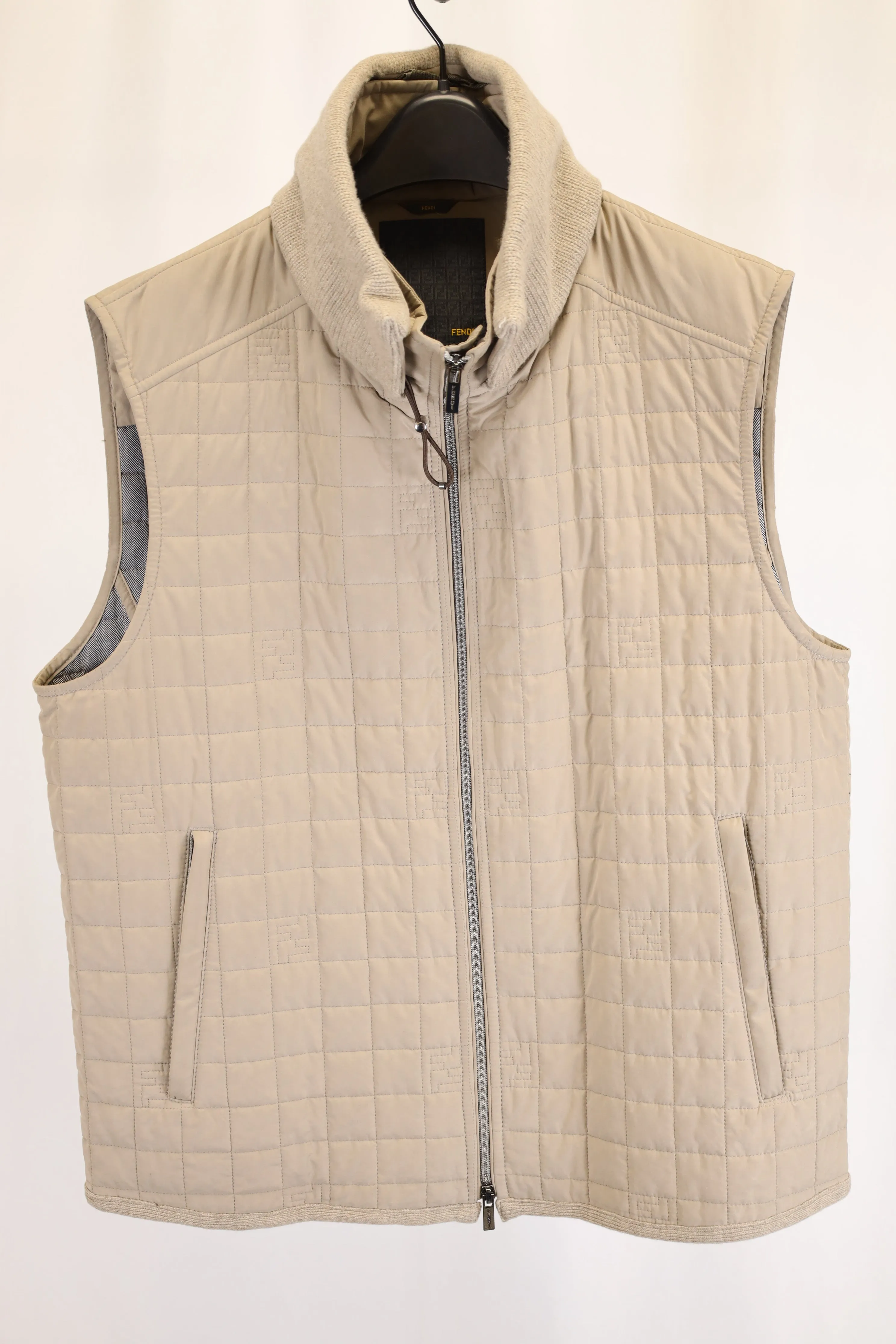 Fendi Logo Quilted Vest Jacket in Beige Polyester