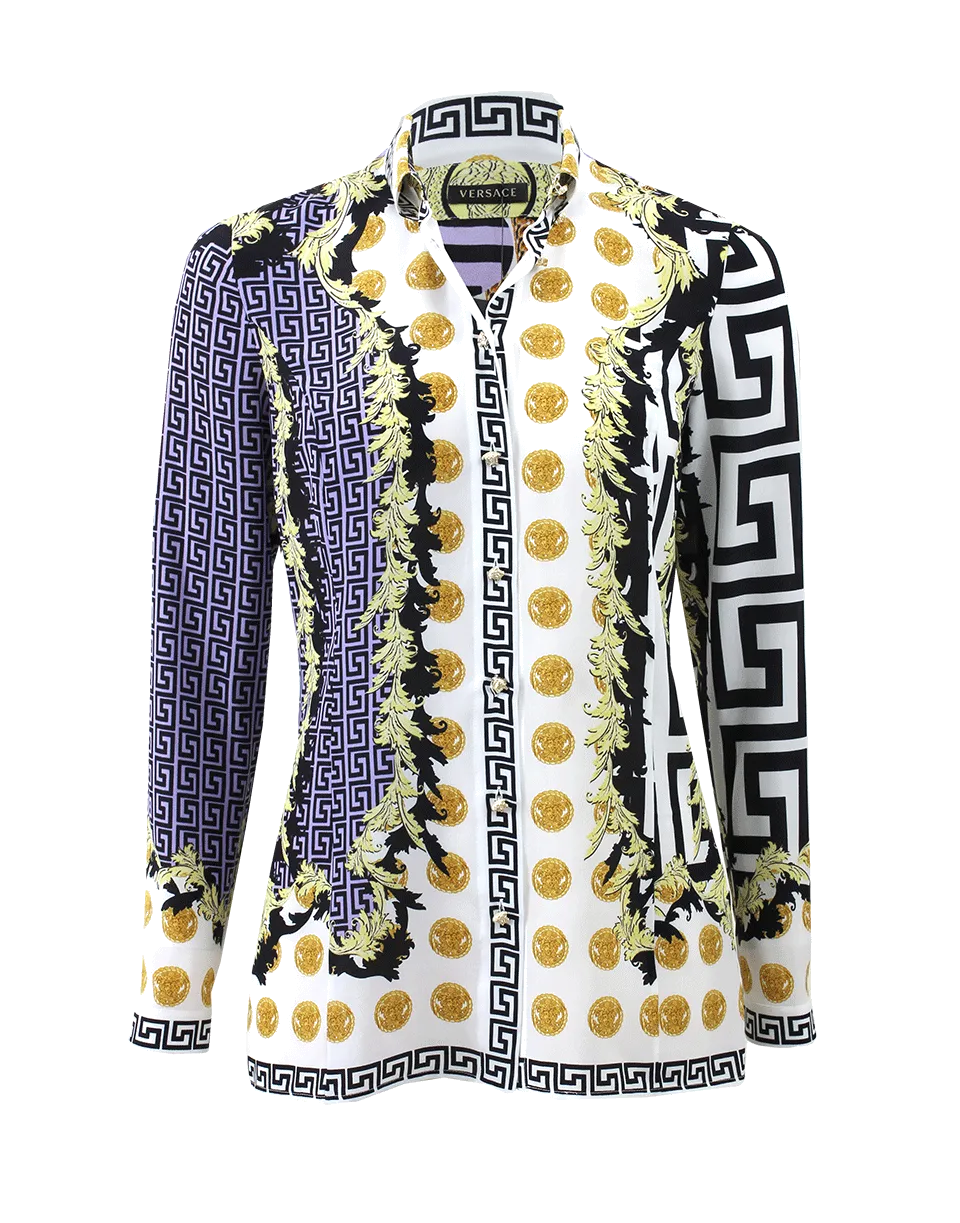 Flag Print Silk Blouse