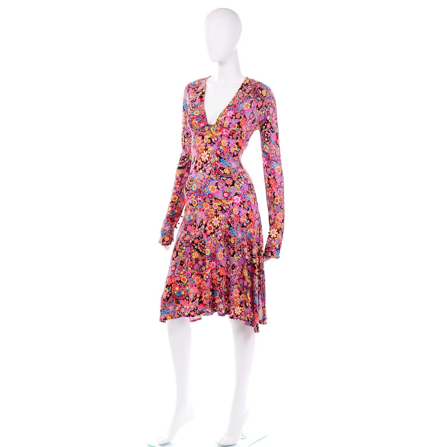 F/W 2002 Versace Mod Flower Power Print Jersey Dress