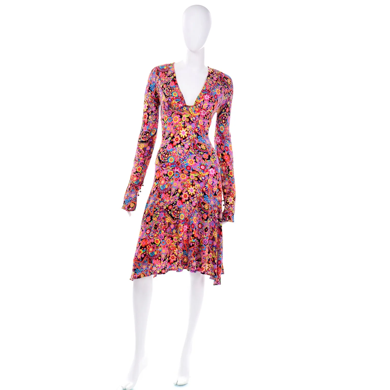 F/W 2002 Versace Mod Flower Power Print Jersey Dress