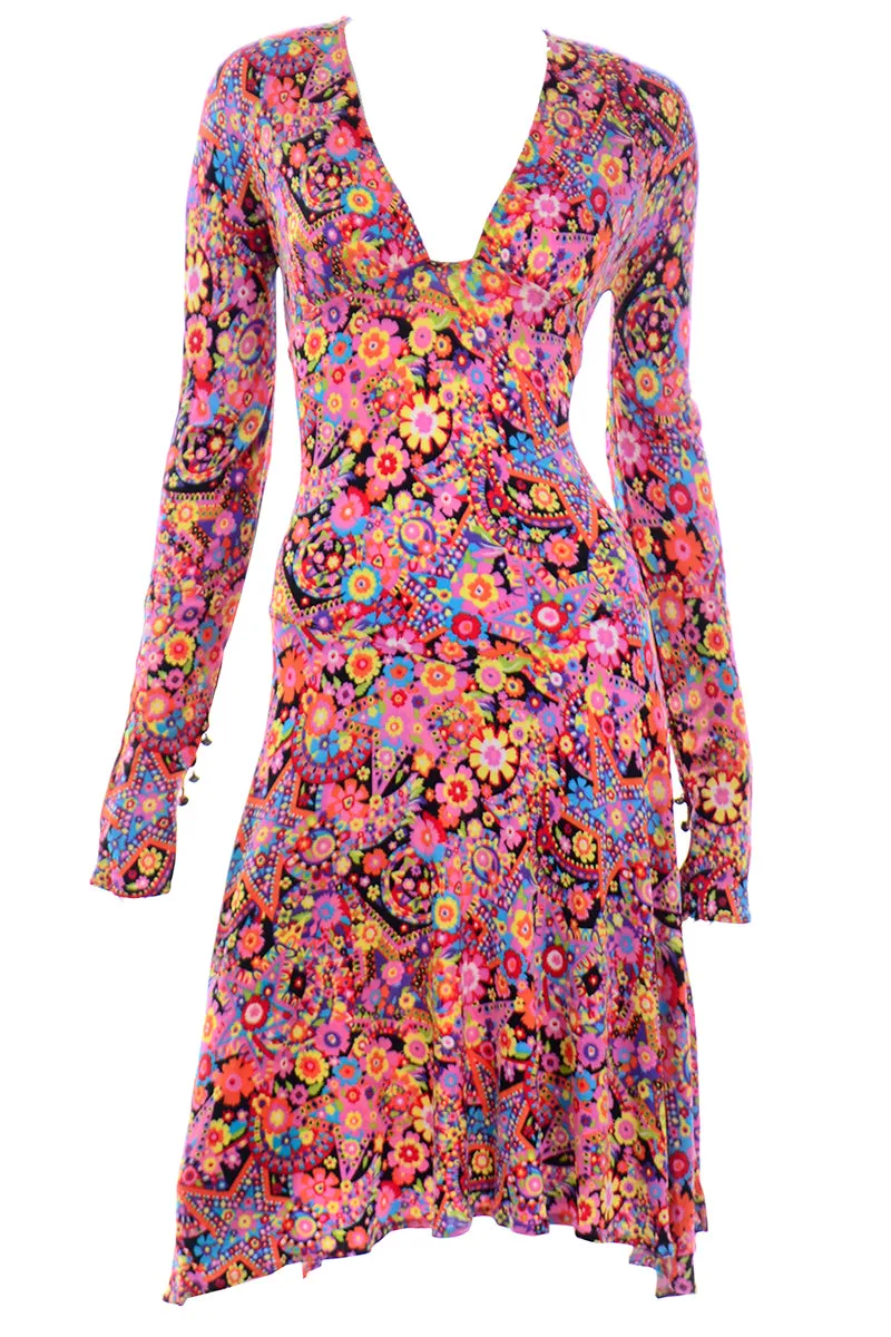 F/W 2002 Versace Mod Flower Power Print Jersey Dress