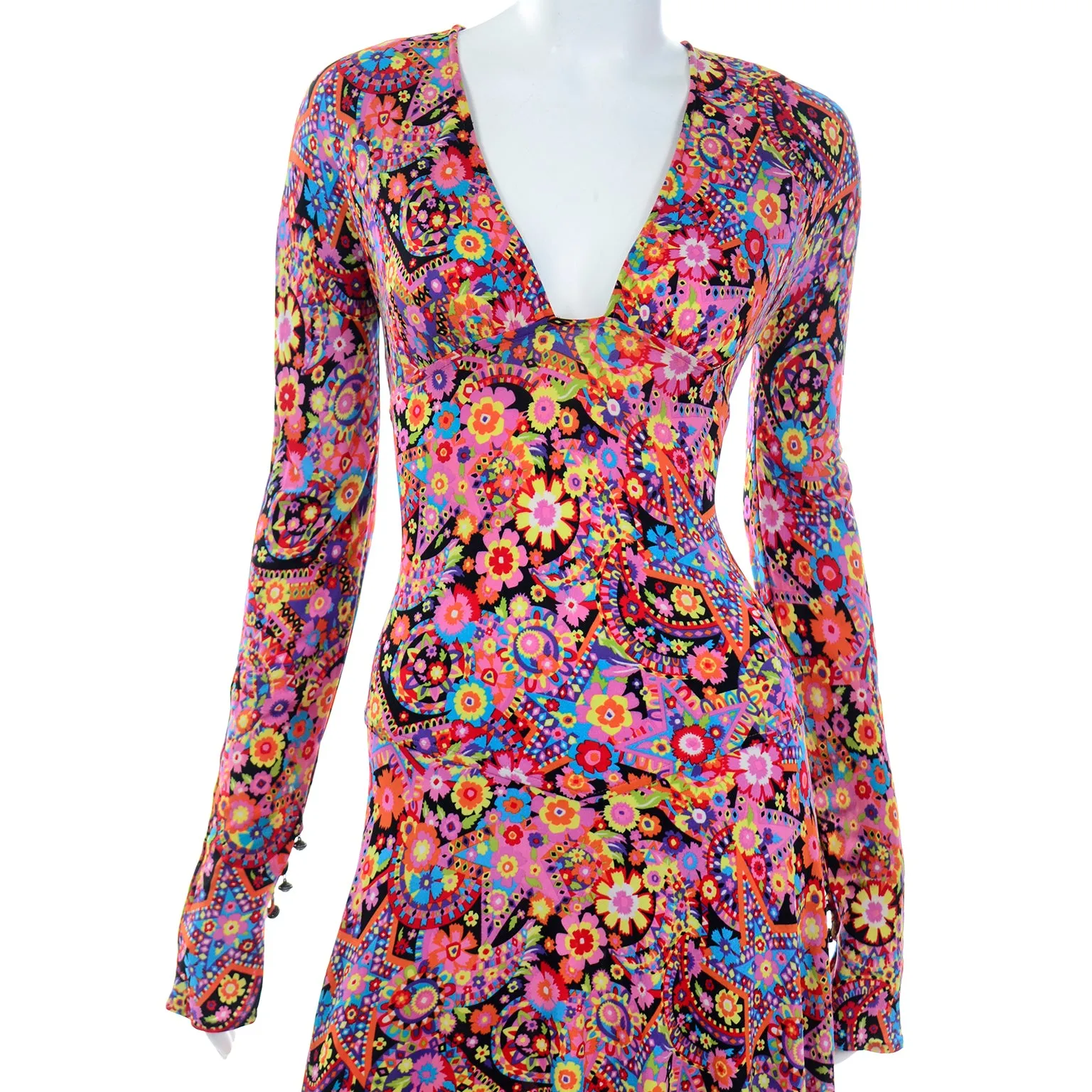 F/W 2002 Versace Mod Flower Power Print Jersey Dress