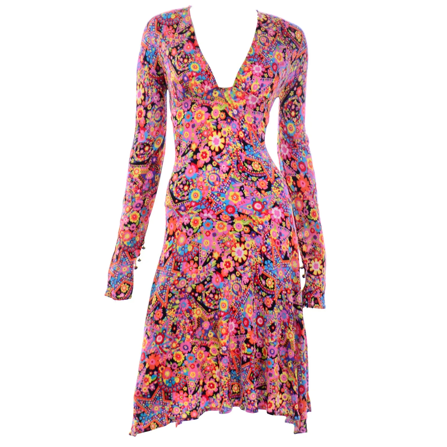 F/W 2002 Versace Mod Flower Power Print Jersey Dress