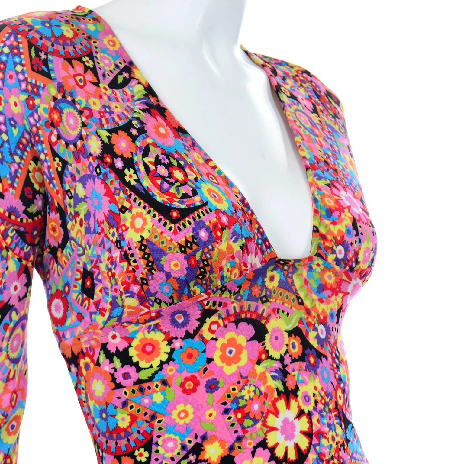 F/W 2002 Versace Mod Flower Power Print Jersey Dress
