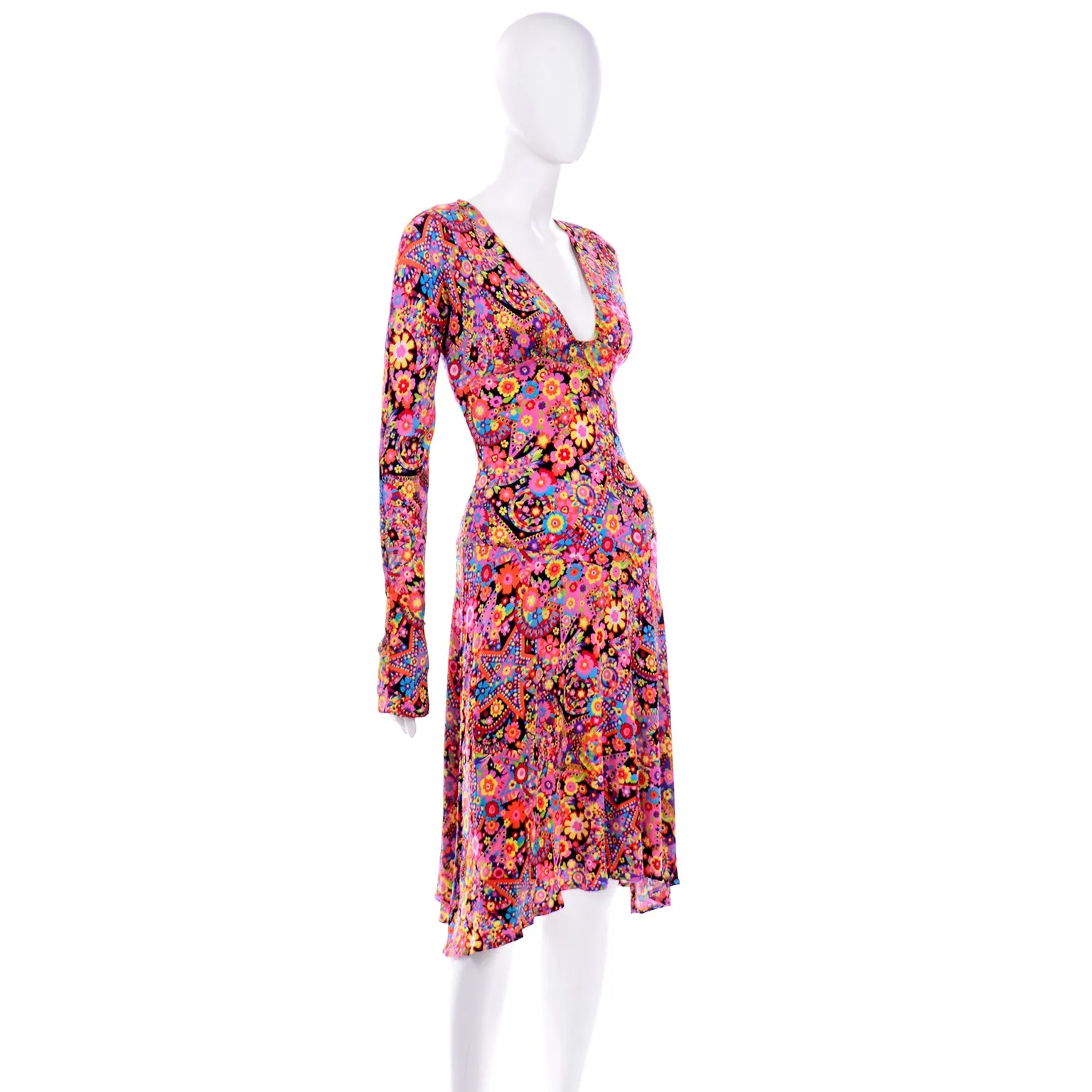 F/W 2002 Versace Mod Flower Power Print Jersey Dress
