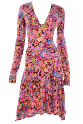 F/W 2002 Versace Mod Flower Power Print Jersey Dress