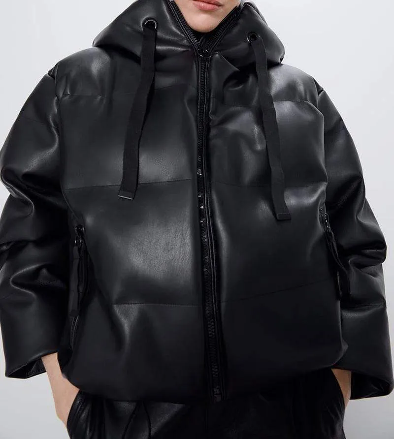 Heavy Leather Cotton Padded Jacket with Heavy Leather