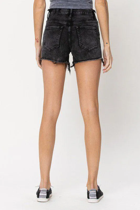 High Waisted Frayed Denim Shorts Gru