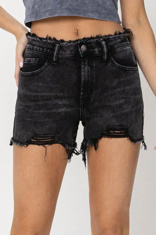 High Waisted Frayed Denim Shorts Gru