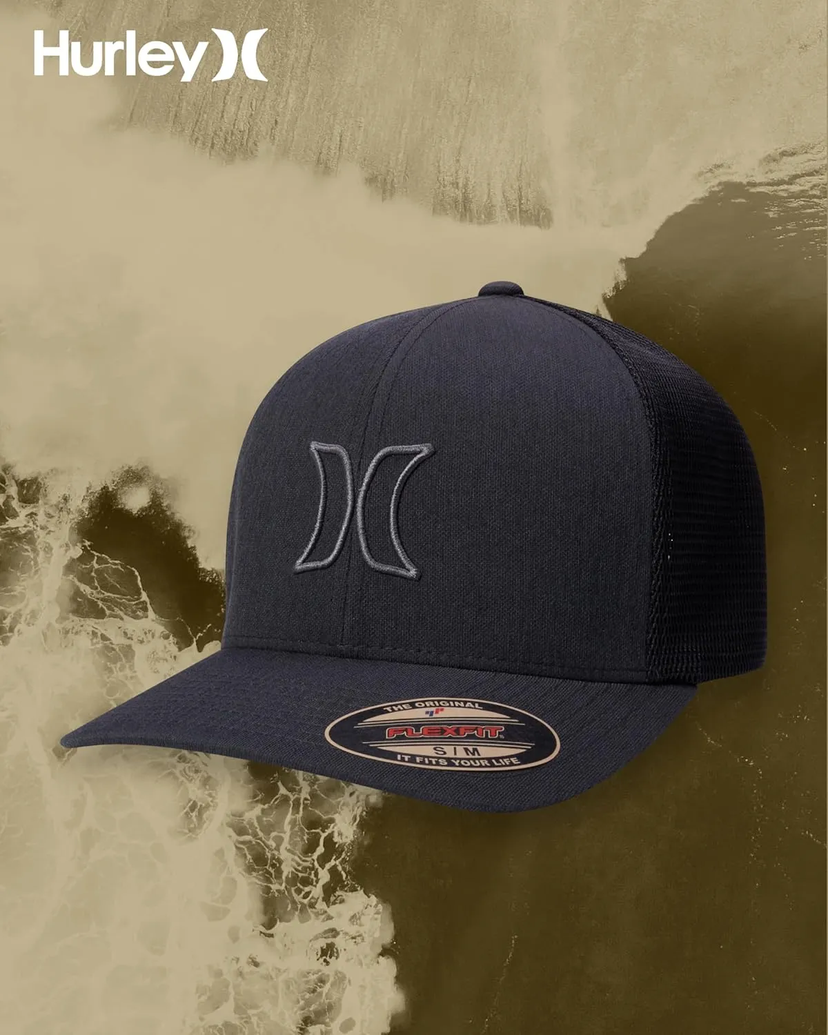 Hurley Men's Trucker Hat - Lightweight Breathable Stretch Mesh Back Curved Bill Baseball Cap with 3D Front Icon Logo