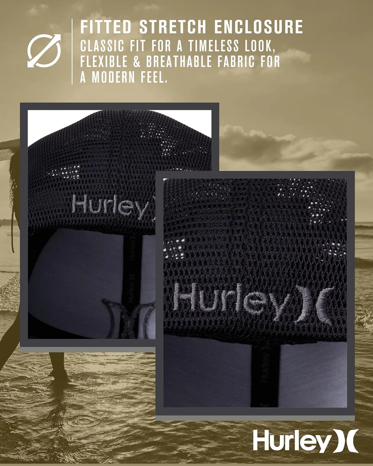 Hurley Men's Trucker Hat - Lightweight Breathable Stretch Mesh Back Curved Bill Baseball Cap with 3D Front Icon Logo