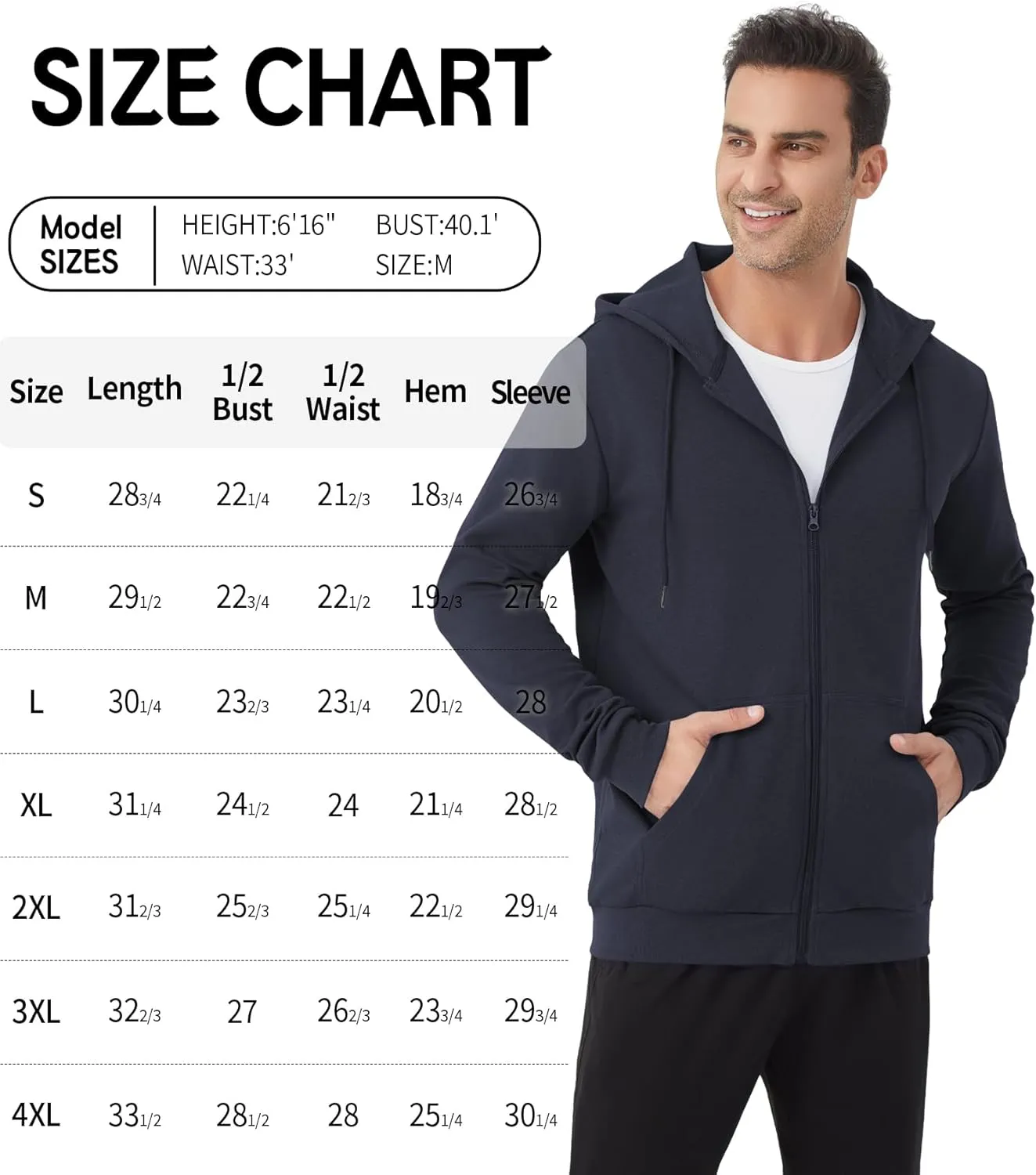 Idtswch Mens Tall Lightweight Hoodies Zip Up Sweatshirt Slim Fit Jacket