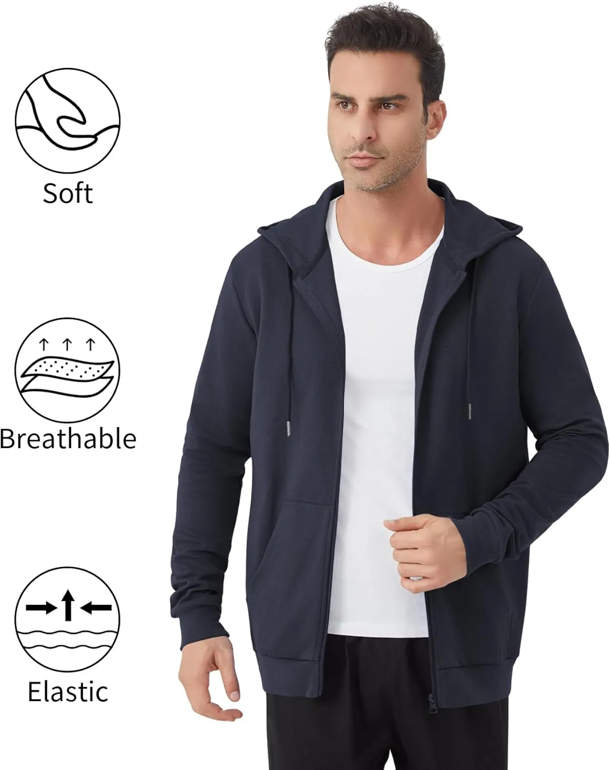 Idtswch Mens Tall Lightweight Hoodies Zip Up Sweatshirt Slim Fit Jacket