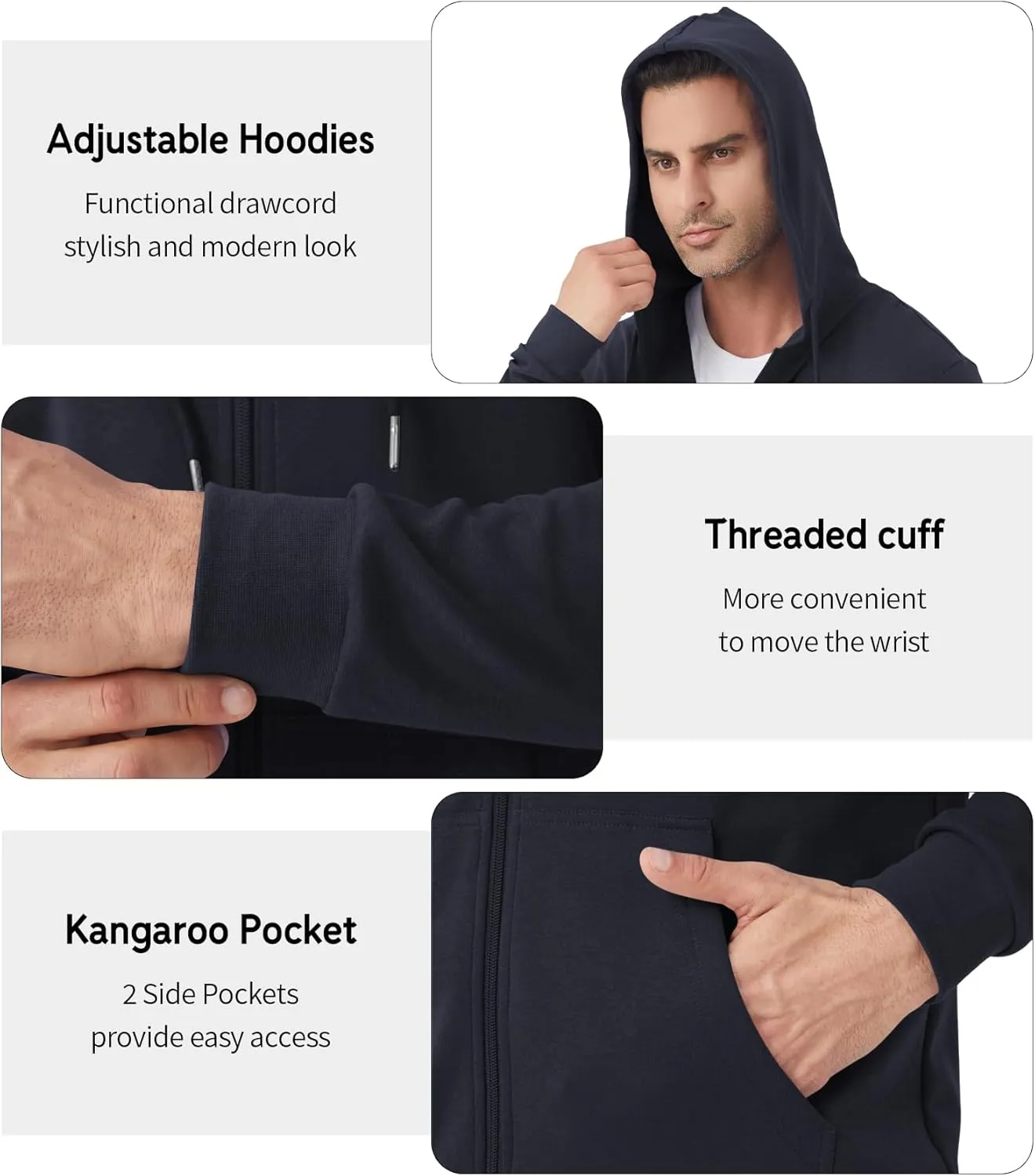 Idtswch Mens Tall Lightweight Hoodies Zip Up Sweatshirt Slim Fit Jacket